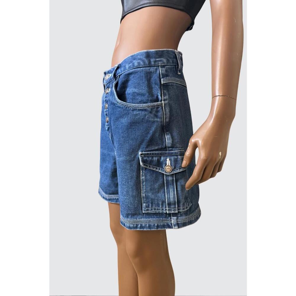 Vintage Style Blue Denim Cargo Shorts pockets cargo shorts